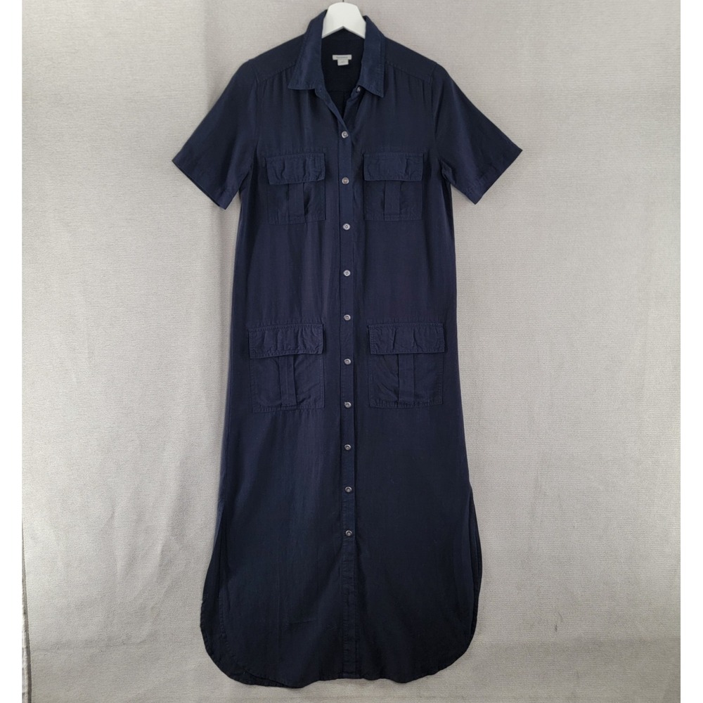 Sundance Womens Dress Button Front Lyocell Maxi Shirt Size XS Navy Blue